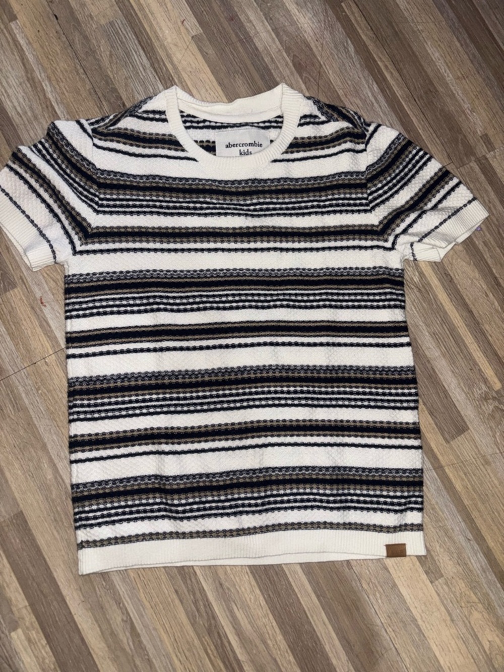 abercrombie kids White Black Brown Striped Short Sleeve Knit Top